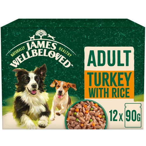 James Wellbeloved Adult Wet Dog Food Turkey in Gravy Pouch 12x90g