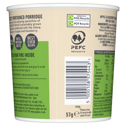 Quaker Oat So Simple Apple & Blueberry Porridge Cereal Pot