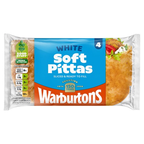 Warburtons 4 Soft White Pittas