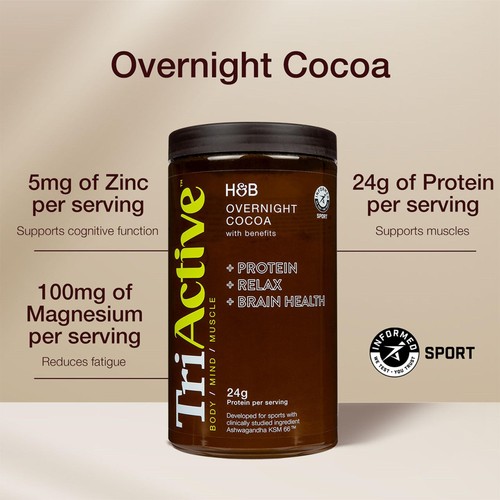 TriActive Sport Overnight Cocoa Protein "with Benefits" Chocolate Caramel