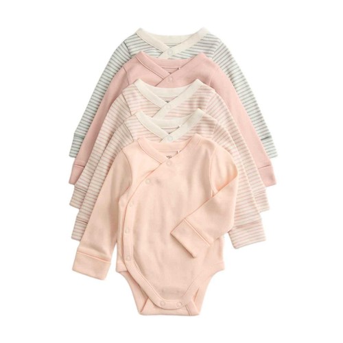 M&S Girls Pure Cotton Striped Bodysuits, 2-3 Years, Blush