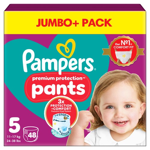 Pampers Premium Protection Nappy Pants, Size 5 (12-17kg) Jumbo+ Pack