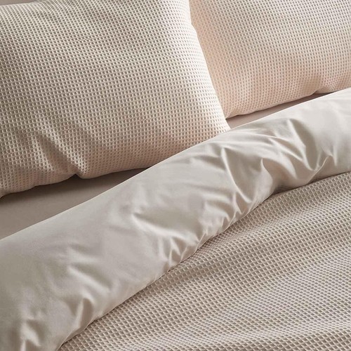 M&S Pure Cotton Waffle Bedding Set, Double (4 ft 6), Neutral