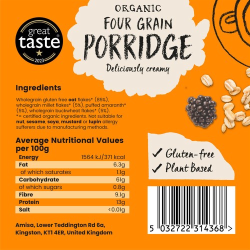 Amisa Organic Gluten Free Four Grain Porridge