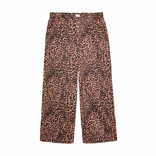 M&S Womens Pure Cotton Poplin Animal Pyjama Bottoms 12 Regular Brown Mix
