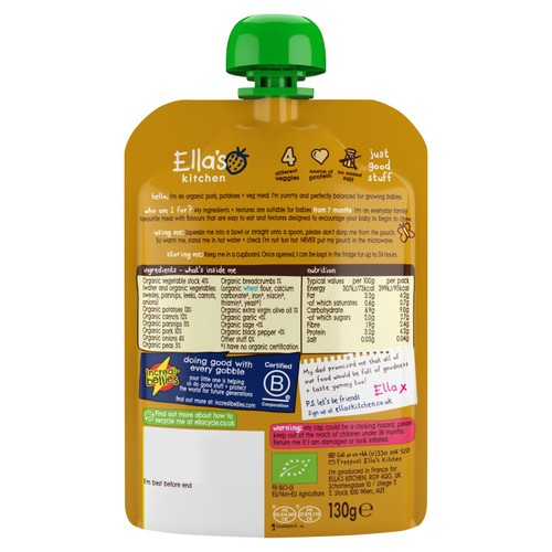 Ella's Kitchen Pork Bangers & Mash Baby Food Pouch 7+ Months