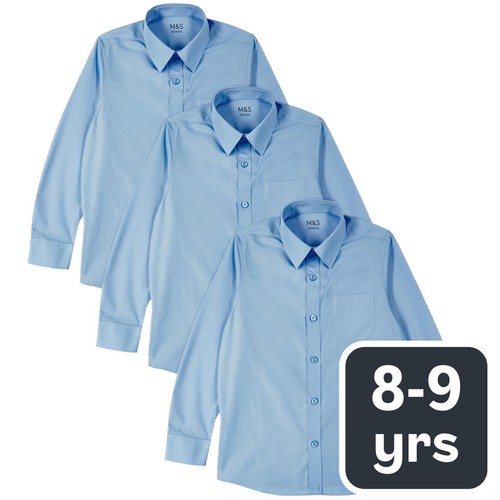M&S  Boys Regular Fit Easy to Iron Shirts, 8-9 Years, Blue