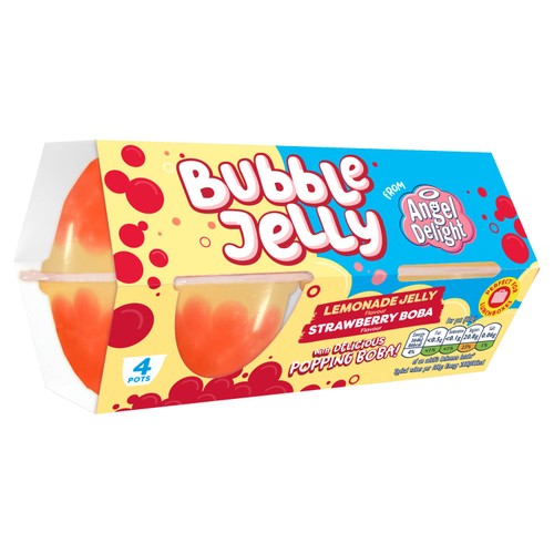 Angel Delight Lemonade Jelly & Strawberry Boba Bubble Dessert Snack Pot