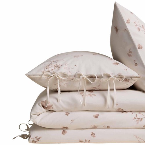 M&S Pressed Floral Printed Bedset, Kingsize, Biscuit