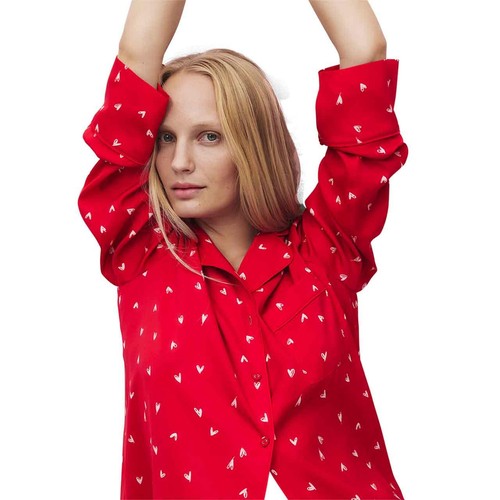 Womens Satin PJs Revere Set, 14, Red