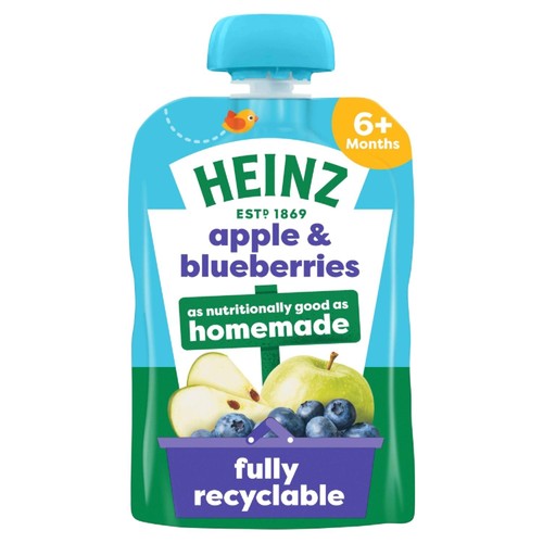 Heinz Apple & Blueberries Baby Food Fruit Pouch 6+ Months 
