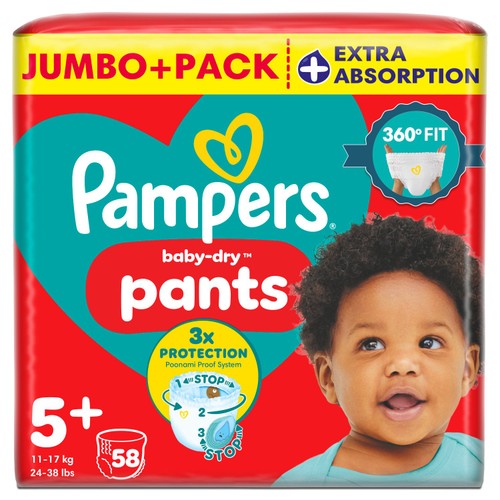 Pampers Baby-Dry Nappy Pants Size 5+ Extra Absorption Jumbo+ Pack