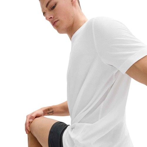 M&S Mens Goodmove Activewear Jacquard Mesh Stripe T-Shirt, M, White