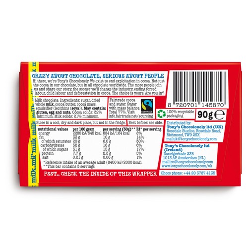 Tony's Chocolonely Milk Chocolate Small Snack Bar