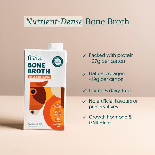 Freja Sipping Bone Broth - Beef, Shiitake & Miso