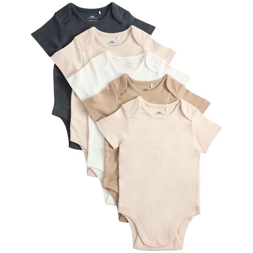 M&S Short Sleeve Plain Bodysuits, 0-3 Months, Light Brown