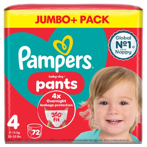 Pampers Baby-Dry Nappy Pants, Size 4 (9-15kg) Jumbo+ Pack