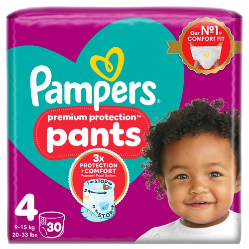 Pampers Premium Protection Nappy Pants, Size 4 (9-15kg) Essential Pack