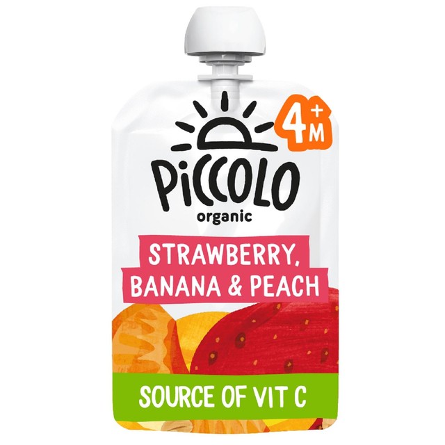 Organic Strawberry, Banana and Peach Baby Food Pouch for 4 Months Plus