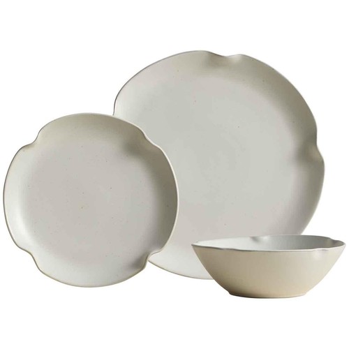 M&S Crimped Scallop 12 Piece Dinner Set, Cream