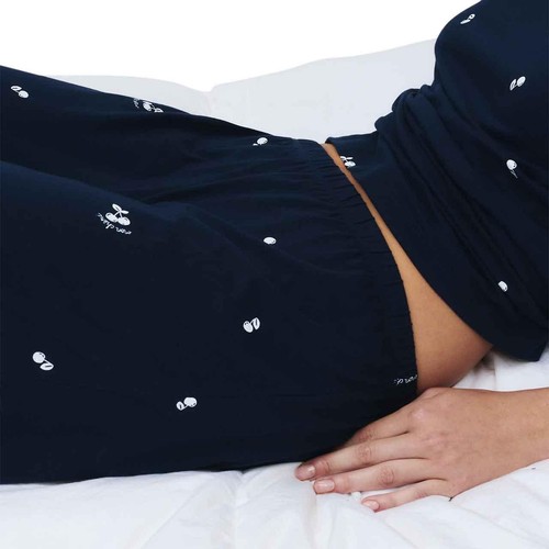 M&S Womens Pure Cotton Printed Pyjama Set, Large, Navy Mix