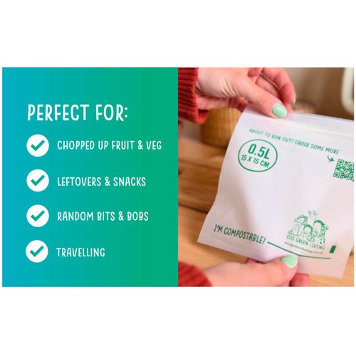 Eco Green Living Certified Compostable Small 0.5L Resealable Ziplock Bags