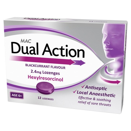 MAC Dual Action Blackcurrant 2.4mg Lozenges Hexylresorcinol