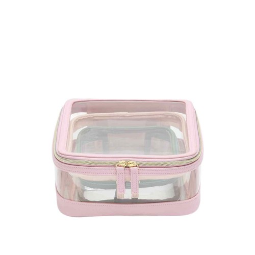 M&S Set of 3 Clear Make-Up Bags, Pink Mix