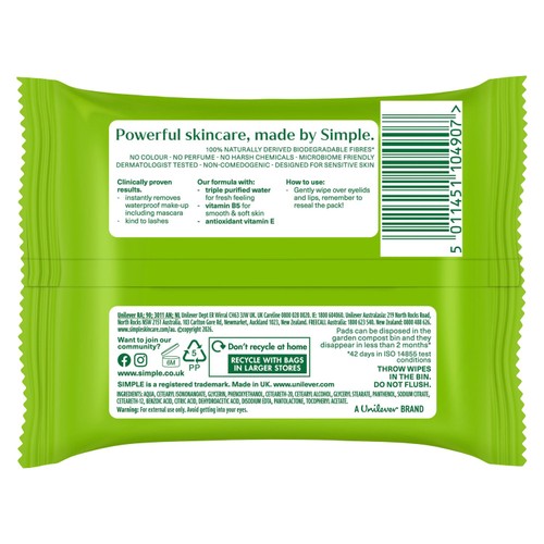 Simple Kind to Skin Eye Make Up Remover Pads