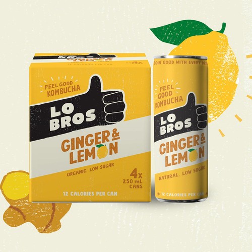 Lo Bros Kombucha Ginger & Lemon Low Sugar Multipack