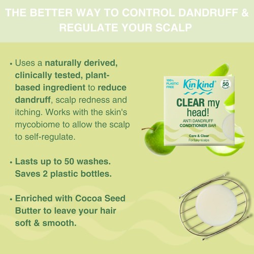 KinKind CLEAR My Head! Anti Dandruff Solid Conditioner Bar for Flaky Scalp