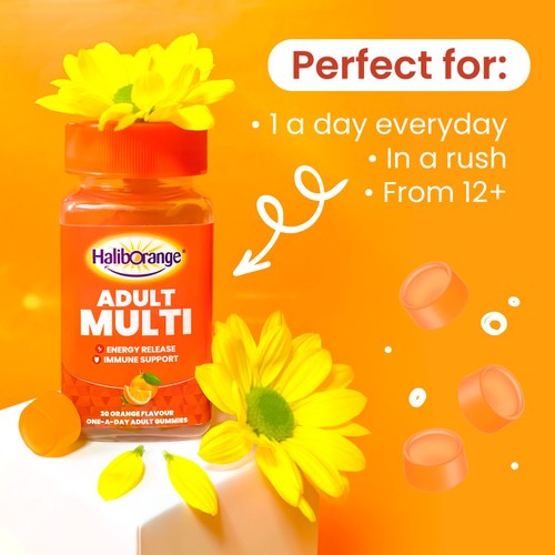 Haliborange Adult Multivitamin Energy & Immune Support Orange Gummies 