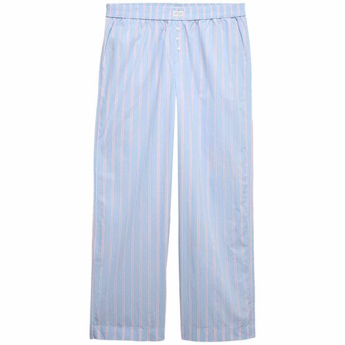 M&S Womens Pure Cotton Striped Wide Leg Pyjama Bottoms, 12, Blue