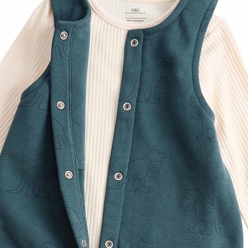 M&S Dino Jersey Dungaree, 18-24 Months, Blue