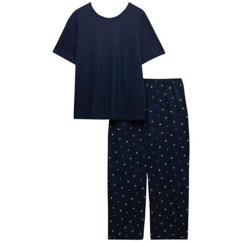 M&S Womens M&S Pure Cotton Printed Cropped Pyjama Set, XL, Navy Mix