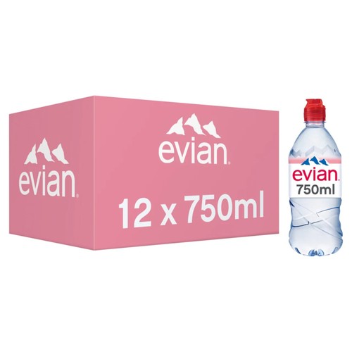 Evian Still Natural Mineral Spring Bottled Water with Sports Cap Multipack