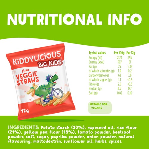 Kiddylicious Pizza Flavoured Veggie Straws Kids Snacks Multi