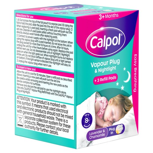 Calpol Vapour Plug  & Nightlight  + 3 Refill Pads Lavender & Chamomile