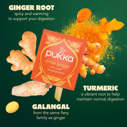 Pukka Organic Three Ginger Tea x20 Home-Compostable Herbal Tea Bags
