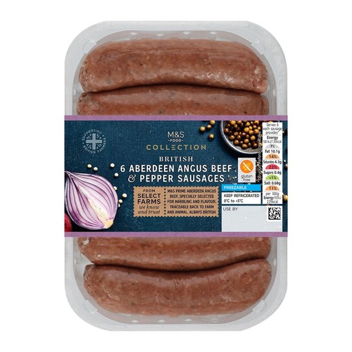 M&S Collection British 6 Aberdeen Angus Beef & Pepper Sausages