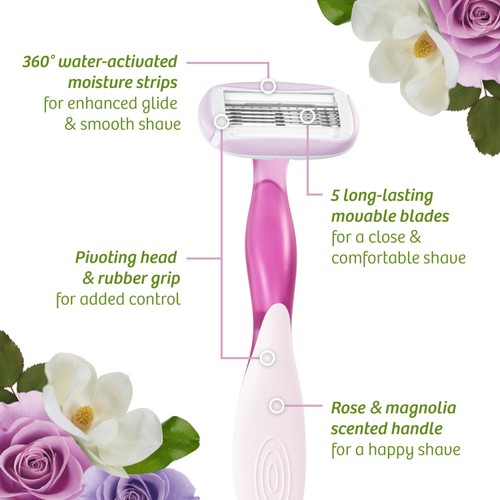 BIC Soleil Escape Disposable Razors 5 Blades, Rose & Magnolia