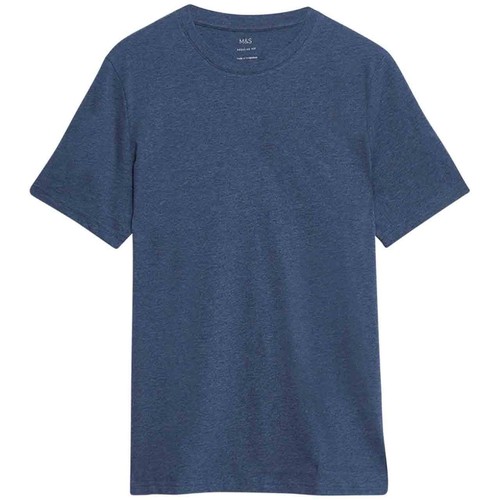 M&S Mens Pure Cotton Crew Neck T-Shirt, XL, Denim