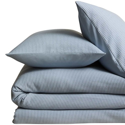 M&S Washed Cotton Waffle Bedding Set, Dusty Blue, Single