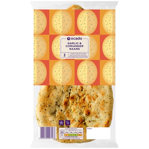 Ocado 2 Garlic & Coriander Naans