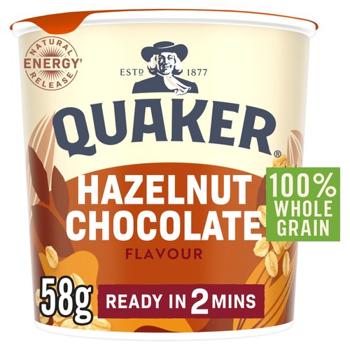 Quaker Heavenly Oats Hazelnut Chocolate Porridge Cereal Pot