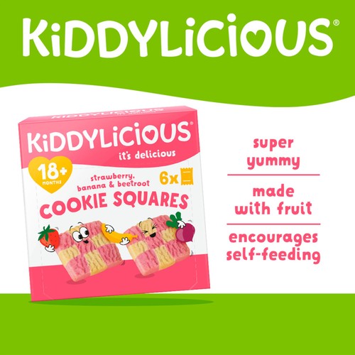 Kiddylicious Strawberry, Banana & Beetroot Cookie Squares Baby Snacks 18m+