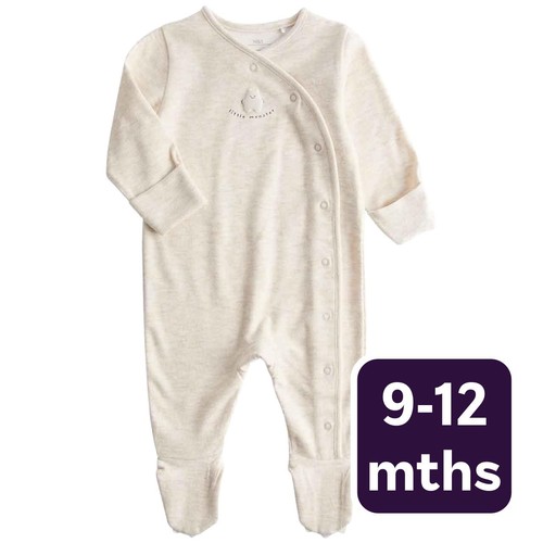 M&S Little Monster Sleepsuit, 9-12 Months, Cream