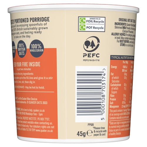 Quaker Oat So Simple Original Porridge Cereal Pot
