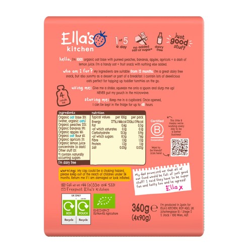 Ella's Kitchen Oaty Peach & Banana Smoothie Multipack Baby Pouch 12+ Months