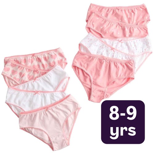 M&S Girls Cotton with Stretch Heart Knickers, 8-9 Years, Pink Mix